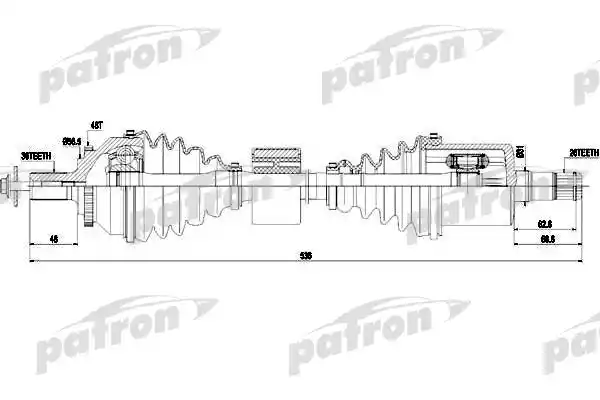 PATRON PDS0439 Полуось передняя левая 36X536X26 ABS: 48T VOLVO: S80 I 2,5T 93-06