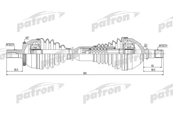 PATRON PDS0443 Полуось передняя левая 36X580X26 ABS: 48T VOLVO: XC90 I D5 2,5T 02-