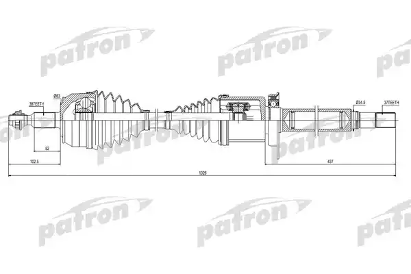 PATRON PDS0444 Полуось передняя правая 38X1026X37 VW: MULTIVAN V 2,0 BITDI, TRANSPORTER V 2,0 BITDI/TDI 09-