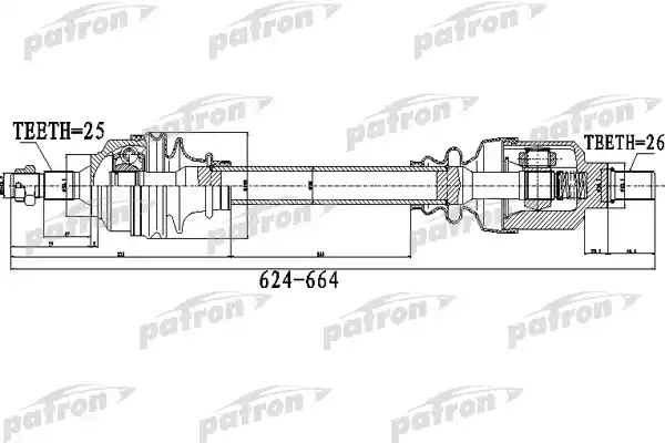 PATRON PDS0482 Полуось передний мост слева 25x624x58,5x26 CITROEN C4 II (B7) 1.6 16V [5FS (EP6C)] 120 Л.С. БЕНЗИНОВЫЙ 2011 - PEUGEOT 308 CC (4B) 1.6 16V