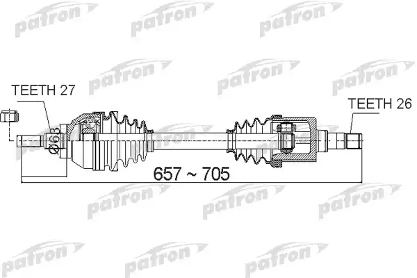 PATRON PDS0486 Полуось передний мост слева 27x657x63x26 FORD KUGA I 2.0 TDCI 4X4 08-