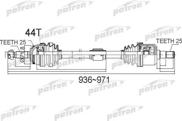 PATRON PDS0487 Полуось передний мост справа 25X936X71,8X25 ABS:44T HYUNDAI COUPE [CB] 01 - ELANTRA [CA] 00 -