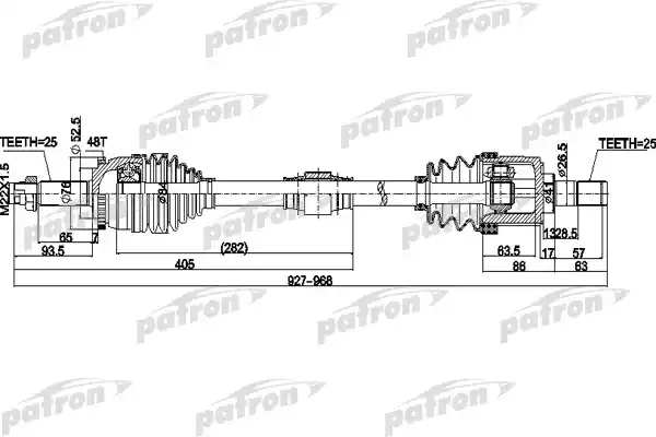 PATRON PDS0505 Полуось передний мост справа 25X927X52,5X25 ABS:48T HYUNDAI SOLARIS [SB] 11 - KIA RIO [DX] 11 -