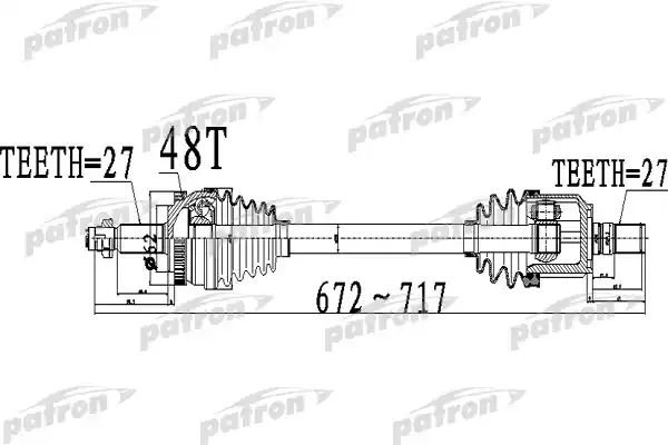 PATRON PDS0507 Полуось передний мост слева 27X672X62X27 ABS:48T HYUNDAI SONATA / I45 [GF] 2,0 2,4 09 - KIA OPTIMA [TF] 10 -