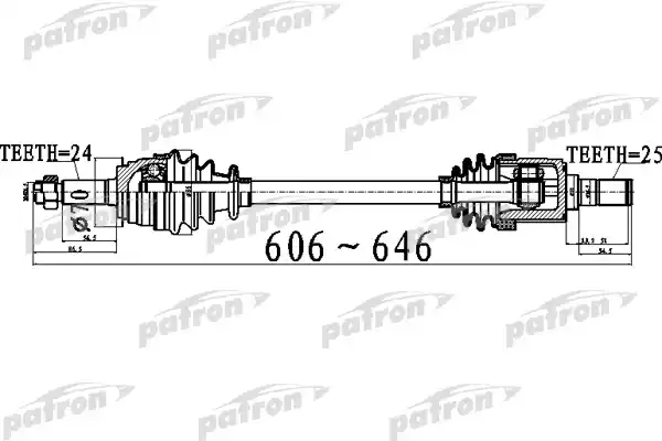 PATRON PDS0515 Полуось передний мост справа 24x606x70x25 KIA PICANTO [TA] 11 -