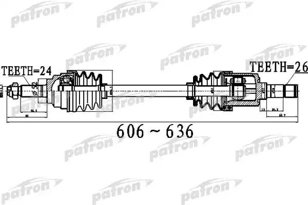 PATRON PDS0516 Полуось передний мост слева 24X606X52X26 KIA RIO [FD] 00 -