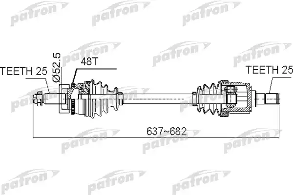 PATRON PDS0518 Полуось передний мост слева 25x637x52,5x25 ABS:48T KIA RIO [TC] 06 - MT