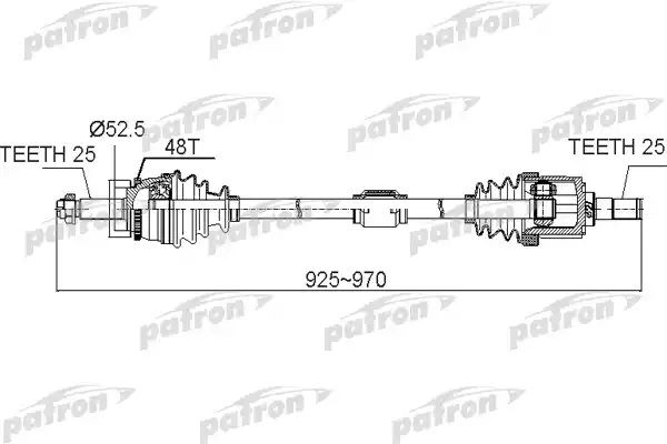 PATRON PDS0519 Полуось передний мост справа 25X925X70X25 ABS:48T KIA RIO [TC] 06 - MT