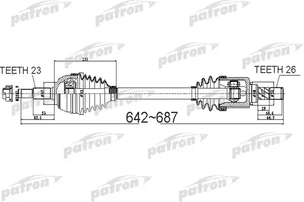 PATRON PDS0524 Полуось передний мост слева 23x642x49x26 NISSAN: NOTE 1.4/1.6 06-