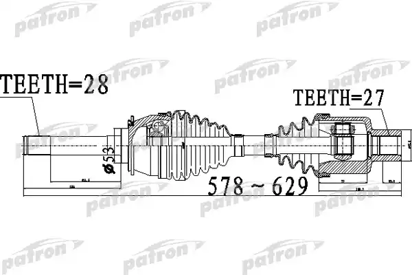 PATRON PDS0533 Полуось передний мост слева 28X578X53X27 SSANG YONG REXTON 2001 -