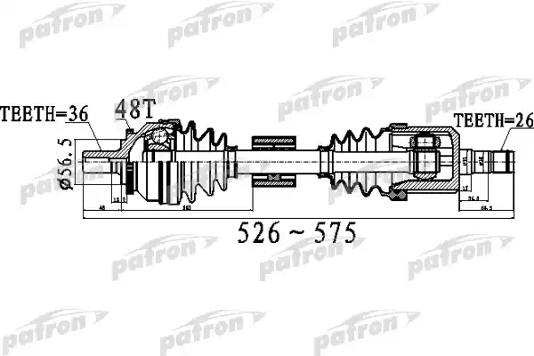 PATRON PDS0535 Полуось передний мост слева 36x526x56,5x26 ABS:48T VOLVO S60 I 2002-2009 V70 II 00-08