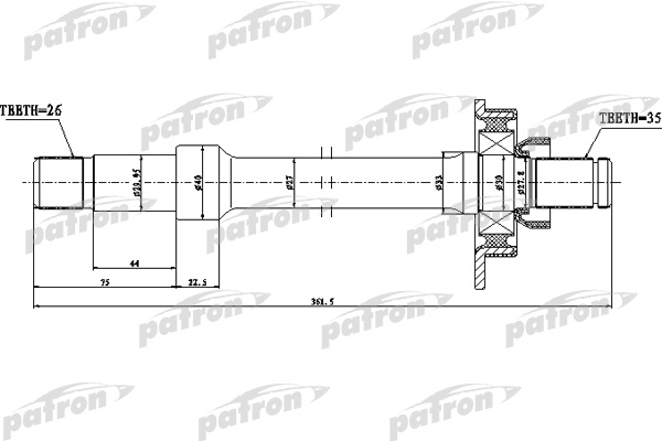 PATRON PDS0537 Вал приводной с подвесным подшипником VW: SHARAN 1.9TDI с ABS 95-