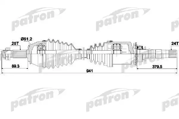 PATRON PDS0636 Полуось прав FIAT: Doblo 1.3/1.9JTD 01>