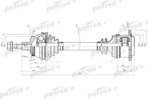 PATRON PDS0692 Полуось прав AUDI: A6 2.5TDi АT 97> +ABS