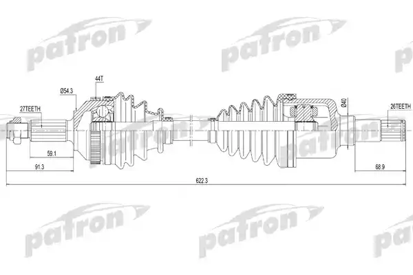 PATRON PDS1257 Полуось лев FORD: MONDEO I 1.6 i 16V/1.8 i 16V/1.8 i 16V 4x4/2.0 i 16V/2.0 i 16V 4x4 93-96, MONDEO 1.6 i 16V/1.8 i 16V/1.8 i 16V 4x4/2.0 i 16V/2.0 i 16