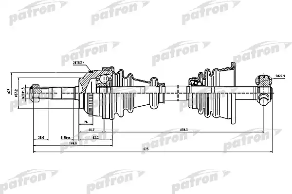 PATRON PDS1397 Полуось лев RENAULT: CLIO II 1.2/1.2 16V/1.4/1.4 16V/1.4 16V/1.5 dCi/1.5 dCi/1.6/1.6 16V/1.9 dTi 98-, KANGOO 1.2/1.2 16V/1.4/1.5 dCi/1.6 16V 4x4/1.9 dTi/