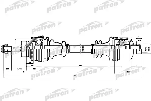 PATRON PDS1432 Полуось прав RENAULT: CLIO II 98-, CLIO II фургон 98-, KANGOO 98-, KANGOO Express 98-, KANGOO Rapid 98-, SYMBOL 98-03, THALIA 98-03