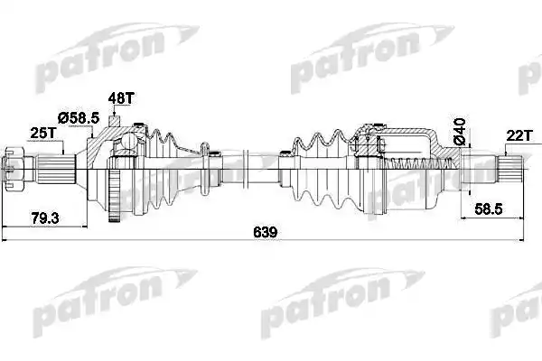 PATRON PDS1563 Полуось лев [Left] PEUGEOT: 206 CC 1.6 16V 00-, 206 SW 1.6 16V 02-, 206 Наклонная задняя часть 1.6 16V 98-