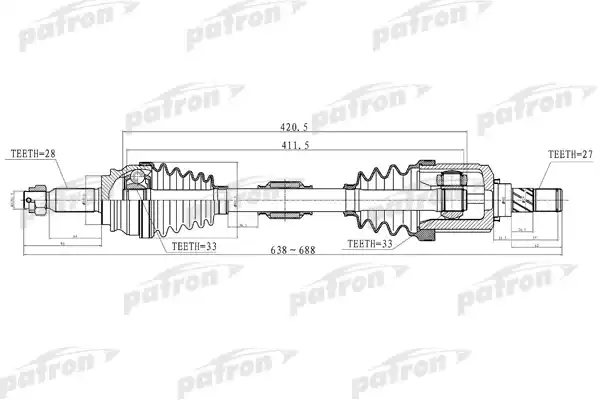 PATRON PDS2033 Полуось лев DODGE: CALIBER 07-09   JEEP: COMPASS 07-09, PATRIOT 07-09