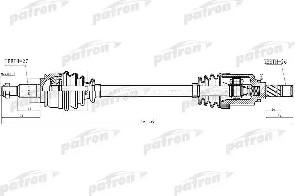 PATRON PDS4993 Полуось лев Renault: Kangoo 1.6/1.6 16V/1.5dCi 05> 673mm