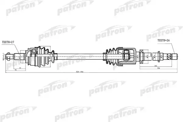 PATRON PDS4994 Полуось прав Renault: Kangoo 1.6/1.6 16V/1.5dCi 05> 922mm