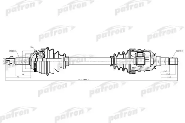 PATRON PDS6235 Полуось лев PONTIAC: VIBE 03-06   TOYOTA: MATRIX 03-06, PRIUS 03-06 AWD