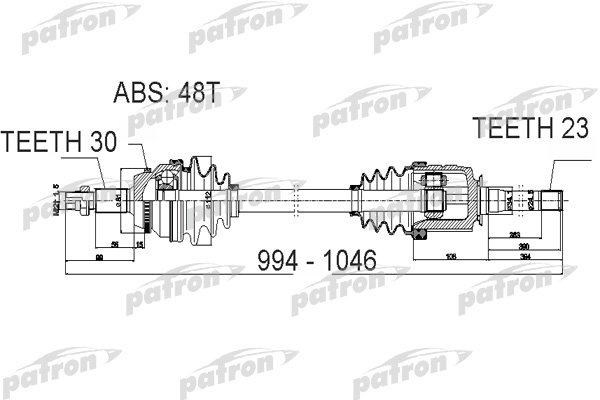 PATRON PDS6409 Полуось прав LEXUS: RX330 04-06, RX350 04-09 AWD