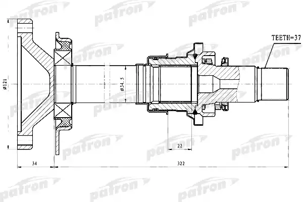 PATRON PDSV028 Вал приводной фланцевый + вал внутреннего ШРУСа от КПП прав VW: SHARAN 00-, FORD: GALAXY 00-, SEAT: ALHAMBRA 00-  OE: 02N409344E