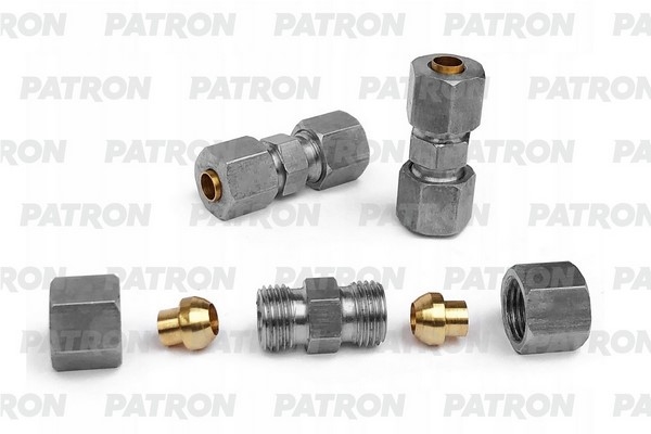 PATRON PHL56000150 Соединитель трубки в сборе L-150 (втулка - бронза, корпус и гайки - сталь), для трубок D = 4,76 mm