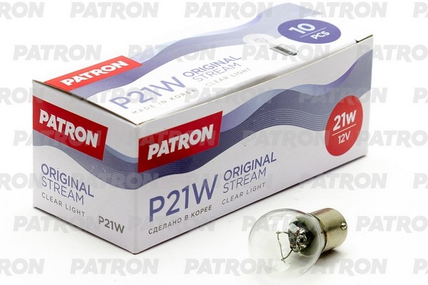PATRON PLS2521 Лампа накаливания (10шт в упаковке) P21W 12V 21W BA15s Original Stream (оригинальные параметры) Сделано в Корее
