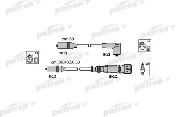 PATRON PSCI1000 Комплект проводов зажигания ABM12P SEAT: CORDOBA 93-99, IBIZA II 93-99, TOLEDO I 91-99, VW: CADDY I 82-92, GOLF I Cabriolet 79-93, GOLF II 83-92, GOLF cabriolet 79-93