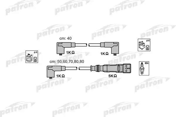 PATRON PSCI1006 Комплект проводов зажигания ABM4P AUDI: 100 84-90, 100 90-94, 200 83-91, 200 AVANT 83-91, 80 91-94, 90 84-87, 90 87-91, VW: PASSAT 83-88, PASSAT 83-88