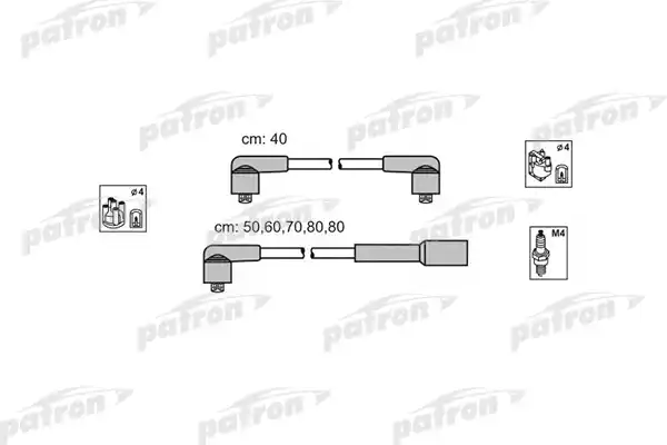 PATRON PSCI1010 Комплект проводов зажигания ABU4 AUDI: 100 84-90, 100 90-94, 200 83-91, 80 91-94, 90 84-87, 90 87-91, CABRIOLET 91-94, COUPE 81-88, COUPE 88-96, VW: PASSAT 83-88