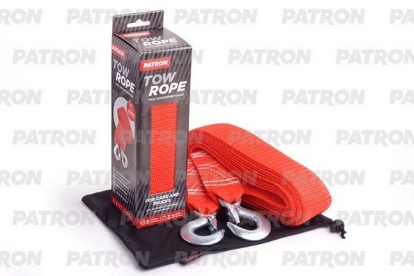 PATRON PTR035 Трос буксировочный до 3.5 тонн, 5 метров, 2 крюка, сверхпрочная полипропиленовая нить, упаковка - картон + чехол для хранения