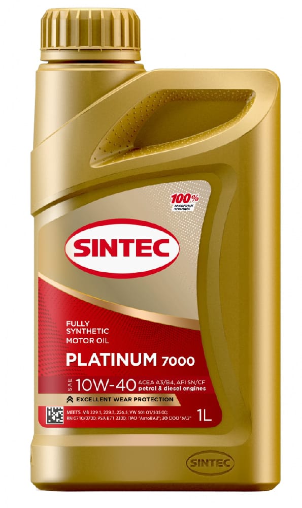 SINTEC 600166 Масло моторное синтетическое platinum 7000 10w40 api sn acea a3/b4 1л