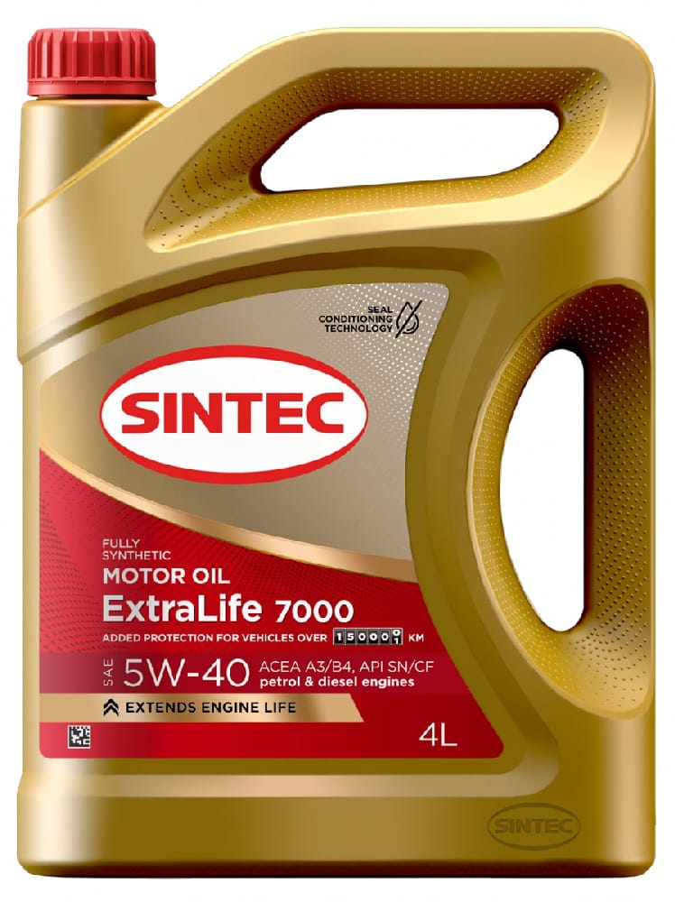 SINTEC 600254 Масло моторное синтетическое extralife 7000 5w40 api sn/cf acea a3/b4 4л купить в Самаре