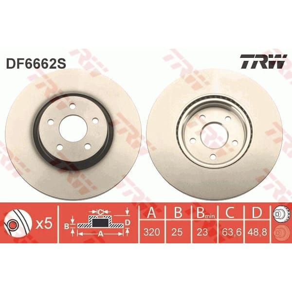TRW DF6662S Диск тормозной FORD KUGA 13-/CONNECT/VOLVO C70/S40/V50 04- передний вент.D 320мм